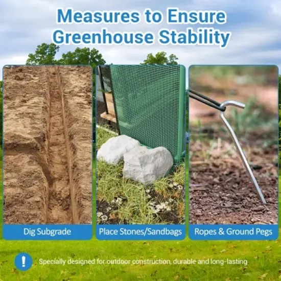 Outdoor Greenhouse -  Walk-In Tunnel with 8 Mesh Vents, Swing Door & Roll-Up Door, Reinforced Galvanized Steel Frame & Durable PE Cover image {4}