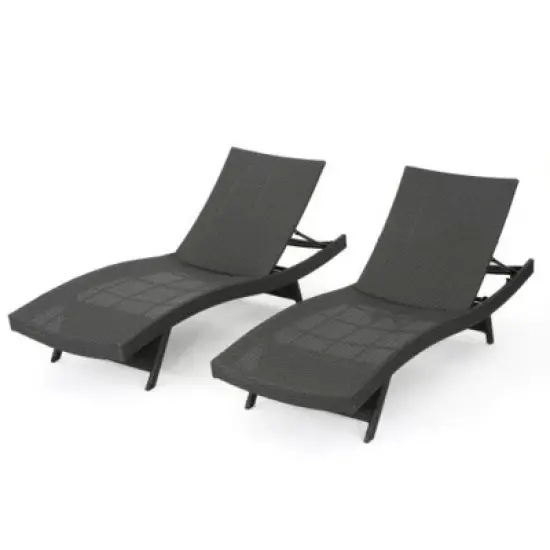 2-Peice PE Wicker Outdoor Chaise Lounge Chairs, Adjustable Curved Backrest Recliner for Poolside Lounging or Patio Retreat-Maison Boucle image {4}