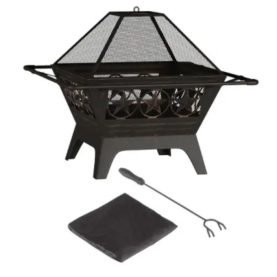 Nature Spring Outdoor Woodburning Star Fire Pit - 32" Square, Black image {1}