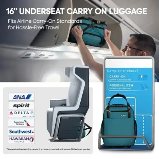 NEW YORK XPRESS XJ-5011 Underseat Soft Carry On Luggage, Rolling Wheels, Lightweight Travel Bag, 16" image {11}