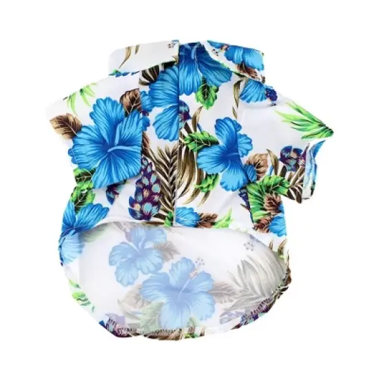 Midlee Blue Hibiscus Hawaiian Dog Shirt image {2}