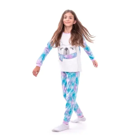 Sleep On It Girls Polar Bear Soft Novelty Fleece 2-Piece Pajama Sleep Pant Set image {2}