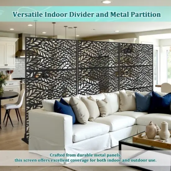 TOAOTBNBO Metal Privacy Screen with Stand, Decorative Privacy Fence Panels with Leaf Pattern, Outdoor Privacy Screen for Garden, Black image {6}