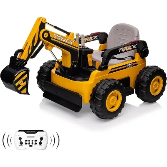 12V Kids Ride On Excavator Digger Car with Remote Control & Electric Digging Arm with 10Ah Large Battery, 4x75W Driving Motors image {9}