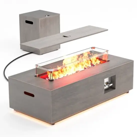 Evita Outdoor Fire Pit Table, 50,000 BTU with LED Light, Propane Tank, Windshield, Glass Stone and Rain Cover - 42.2*20.1*12.4 Inch image {1}