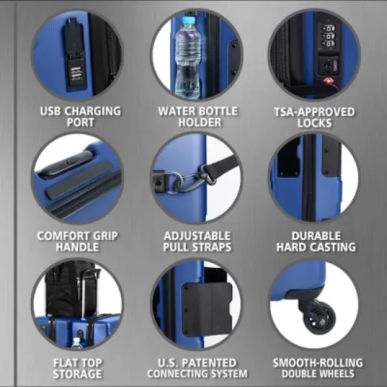 TACH V3 Connectable Hardside Carry On Rolling Suitcase Luggage w/ Spinner Wheels, TSA Approved Lock, 2 USB Charging Ports, and Bottle Clip image {3}