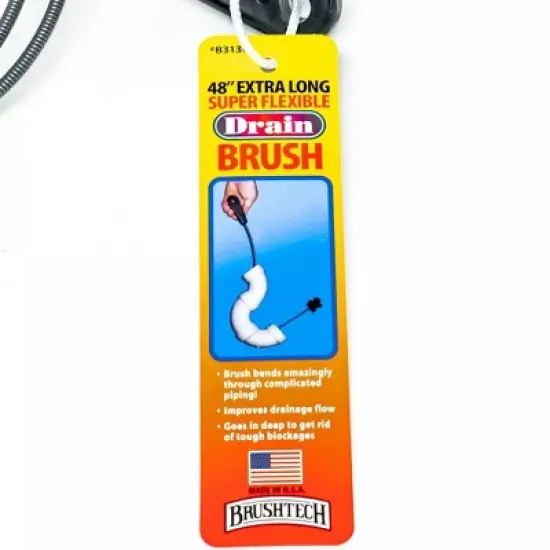 Brushtech 48" Extra Long Super Flexible Drain Brush - Long Pipe Cleaning Brush for Tough Clogs & Hair - Non-Kinking Spring for Kitchen - Made in USA image {4}