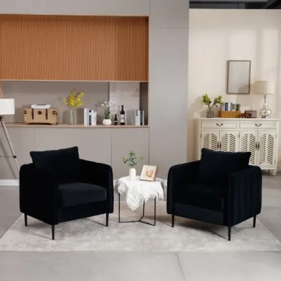 Accent Chair for Living Room, Polyester Comfy Single Sofa Chair Mid-Century Modern Armchair with 1 Pillow and Metal Legs for Bedroom Office Reading image {5}