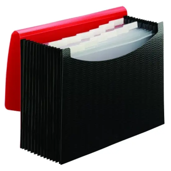 Smead Poly Expanding File, 12 Dividers, Flap and Cord Closure, Letter Size, Wave Pattern Red/Black (70866) image {4}