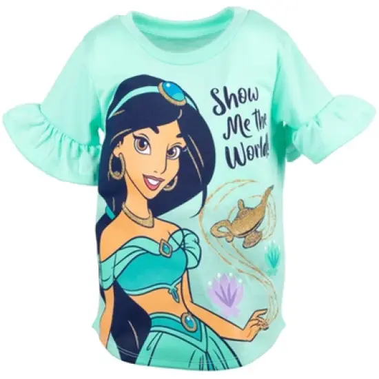 Disney Princess Moana Frozen Little Mermaid Rapunzel Jasmine Belle Girls T-Shirt and Leggings Outfit Set Toddler to Big Kid image {3}