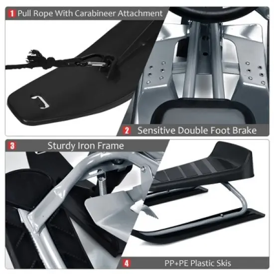 Costway Kids Snow Racer Sled w/Steering Wheel Double Brakes Pull Rope Iron Frame image {9}