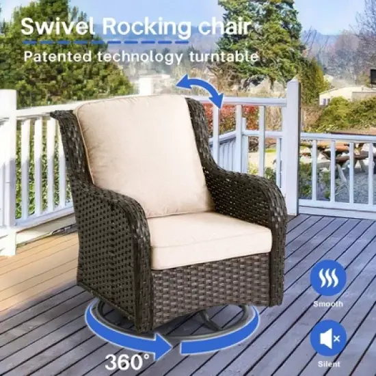 Ovios Orlando 7pc Brown Wicker Outdoor Patio Furniture Conversation Sofa Set with a Rectangle Fire Pit, Swivel Chairs and Cushions image {8}