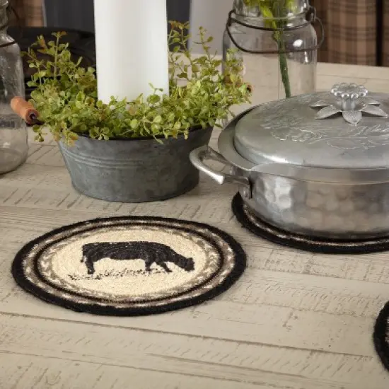 Sawyer Mill Charcoal Cow Jute Trivet 8 image {3}