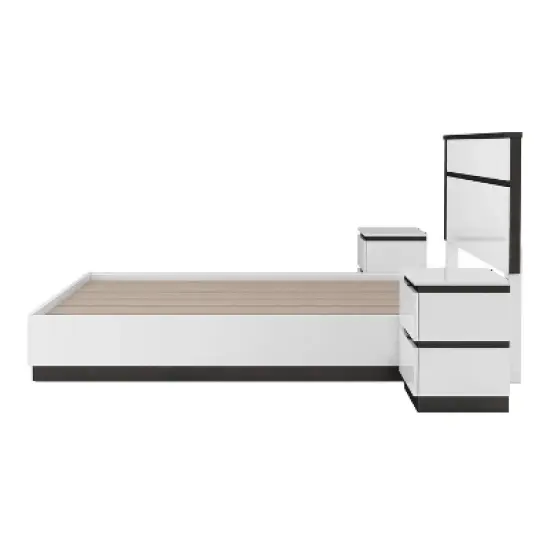 3pc Queen Pape Modern Bed with 2 Nightstands White/Metallic Gray - miBasics: Contemporary Furniture Set image {15}
