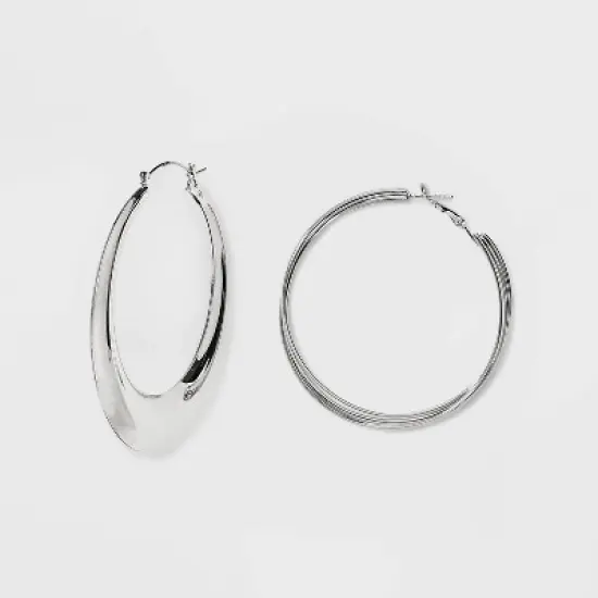 Twisted Chunky Hoop Earring Set 3pc - Wild Fable&trade; Silver image {1}