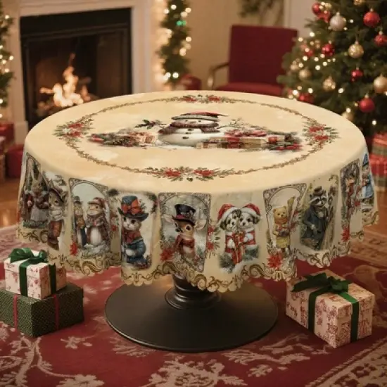 LOVEVOOK Christmas Rectangle Tablecloth Flower Xmas Table Cloths, Washable Polyester Fabric Table Covers for Dining, Party Holiday Decor image {8}