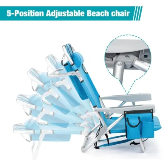 DOMETOUR Short Oxford Cloth Silver White Aluminum Tube Bearing 100kg Beach Chair Blue image {7}