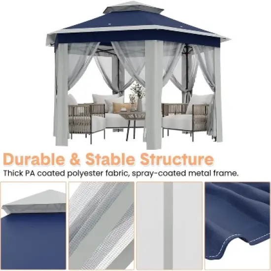 Garvee Pop Up Gazebo,13x13FT Outside Canopy Tent with 6 Pcs Mosquito Netting, Double-Layer Pop Up Canopy for Backyard & Patio Furniture image {6}