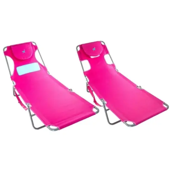 Ostrich Comfort Lounger Poolside Chair w/3 Adjustable Chair Positions & Chaise Sunbathing Beach Chair w/4 Adjustable Chair Positions, Pink image {6}