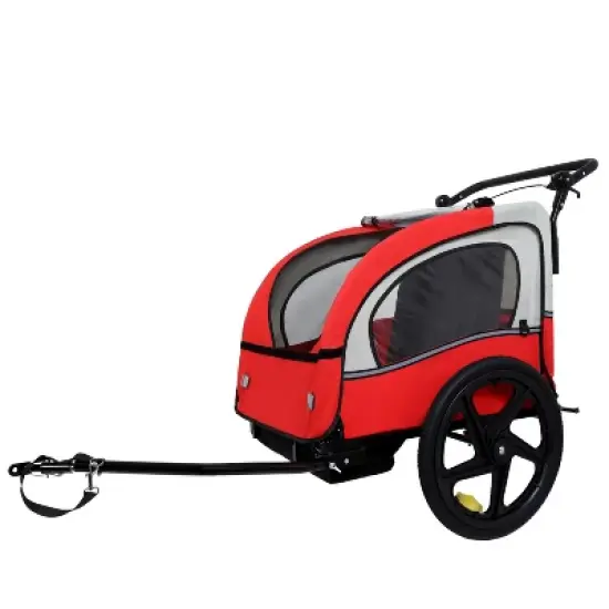 2-in-1 Double 2 Seat with 5-point safety harnesses Bicycle Bike Trailer Jogger Stroller for Kids Children Foldable Collapsible w/Pivot Front Wheel image {3}