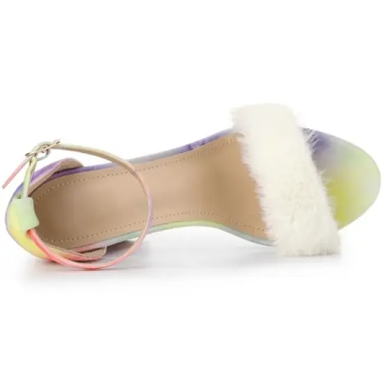 Perphy Women's Tie Dye Platform Fur Chunky Heels Sandals image {3}