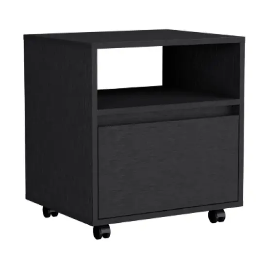 NicBex Modern Wood Nightstand with Wheels,20.5" Bedside Table with Drawer & Open Shelf,Mobile Night Stand for Bedroom,Living Room image {4}