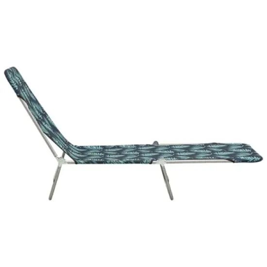 vidaXL 2X Folding Sun Lounger Outdoor Garden Beach Patio Lounge Seating Bed Foldable Camping Chair Daybed Sunbed Steel and Fabric Leaf Pattern image {3}
