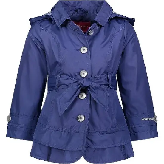 LONDON FOG Girls' Lightweight Hooded Trench Dress Jacket image {7}