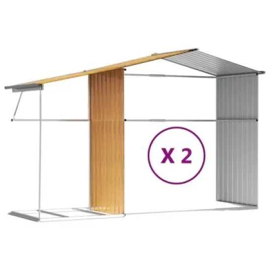 vidaXL Garden shed Galvanized Steel Outdoor Storage - Sloping roof, firewood Stand, Light Brown image {8}