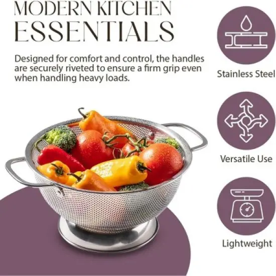Bellemain 5 Qt Stainless Steel Colander Bowl | Handle, Kitchen Food Strainer for Pasta, Veggies & More image {6}