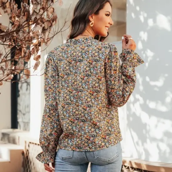 Women's Ditsy Floral Split Neck Top - Cupshe image {3}