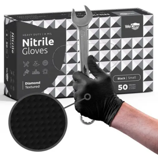 WeCare Diamond Textured Black Nitrile Gloves, 8 Mil Thickness - Perfect for Industrial & Automotive Work image {5}
