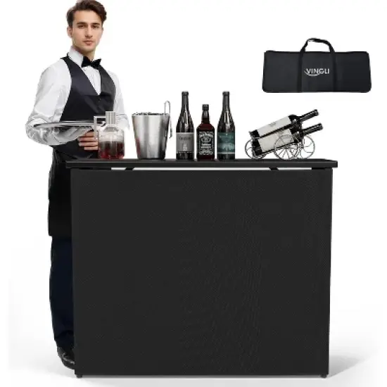 VINGLI 45" Commercial Portable Bar Table for Events, Mobile Bar, Mobile Bartending Station, Outdoor Bar Indoor Pop Up Bar Table with Skirt image {6}