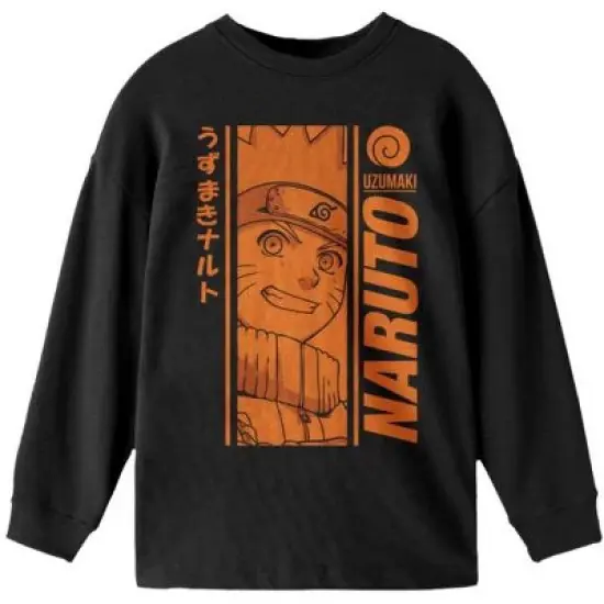 Naruto Classic Orange Monochrome Graphic Youth Boys Black Long Sleeve Shirt image {3}