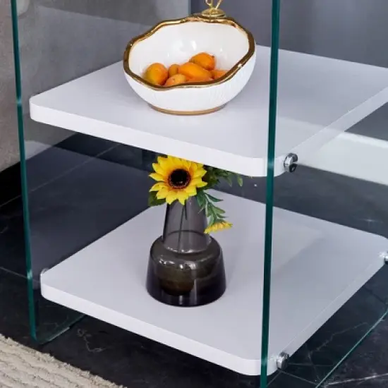 NicBex 3-Tier Glass Panel Night Stand,Modern Nightstand with Tempered Glass,MDF Bedside Table with Storage Shelf,Side Table for Bedroom,Living Room image {3}