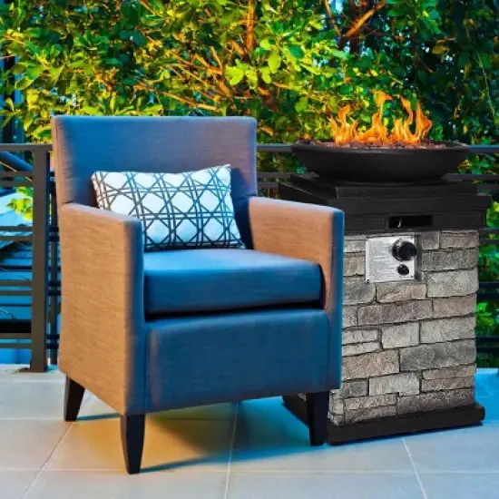 Costway Patio Propane Burning Fire Bowl Column W/ Lava Rocks & Cover 40,000 BTU image {3}