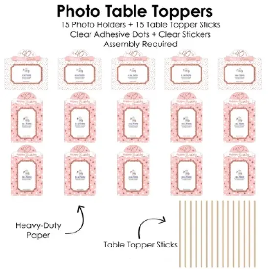 Big Dot of Happiness 40th Pink Rose Gold Birthday Party Picture Centerpiece Photo Table Toppers 15 Pc image {3}