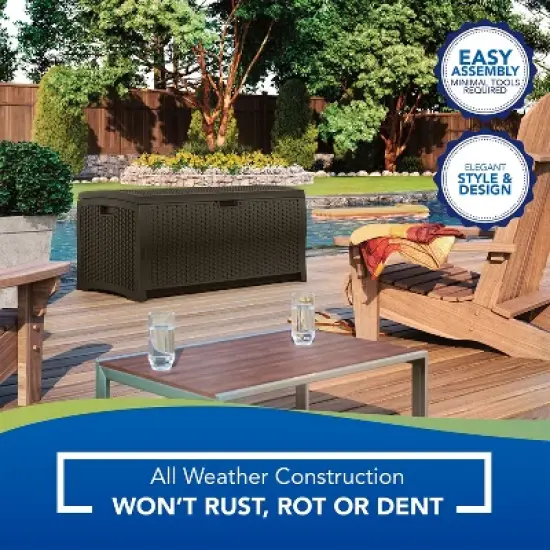 Suncast DBW7300 73 Gallon Resin Wicker Outdoor Patio Storage Deck Box image {2}