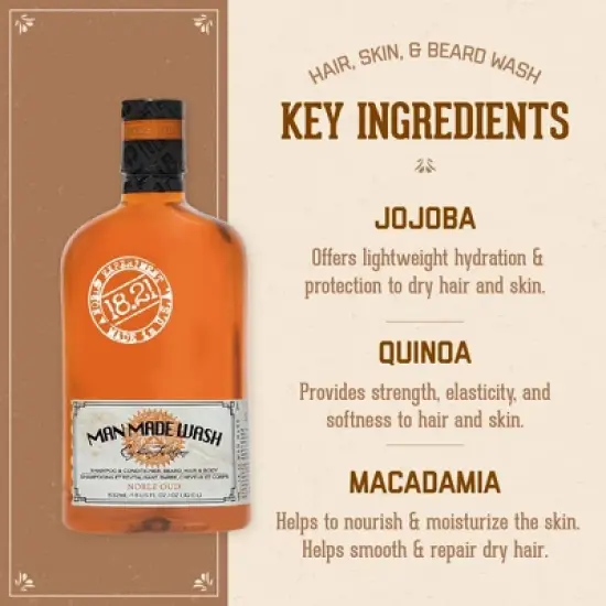 18.21 Man Made Noble Oud 3-in 1 Mens Shampoo+Conditioner+Body Wash, 18 oz image {2}