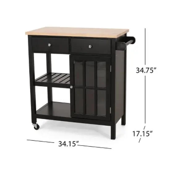 Byway Contemporary Kitchen Cart with Wheels Black/Natural - Christopher Knight Home image {2}