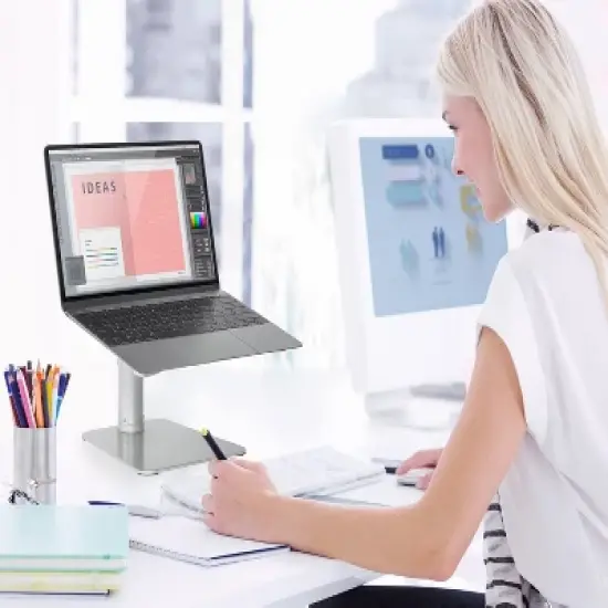 Mount-It! Height Adjustable Laptop Stand For Desk | Properly Positions Head, Neck, Back & Wrists to Reduce Aches While Working | No Assembly Required image {1}