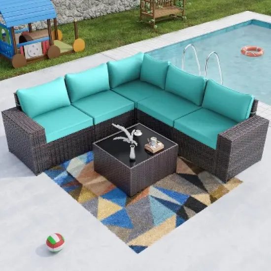 ALAULM 6PCS Outdoor Patio Furniture Set PE Wicker Rattan Sectional Sofa image {9}