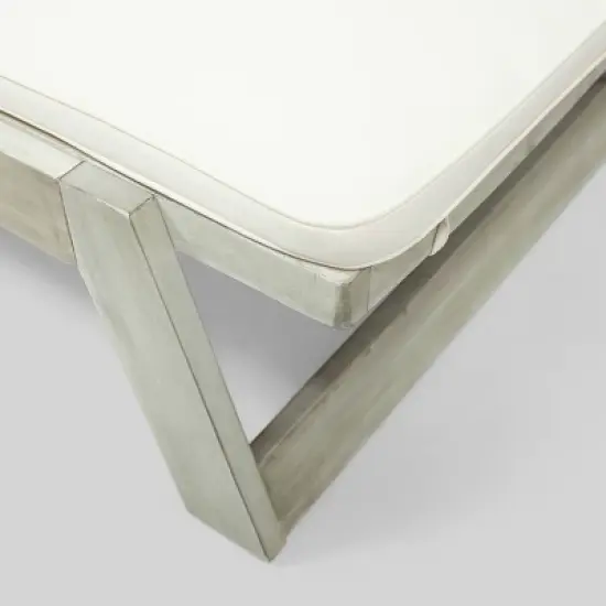 Maki Acacia Wood Chaise Lounge Light Gray/Cream - Christopher Knight Home: Weather-Resistant, Adjustable Back image {4}