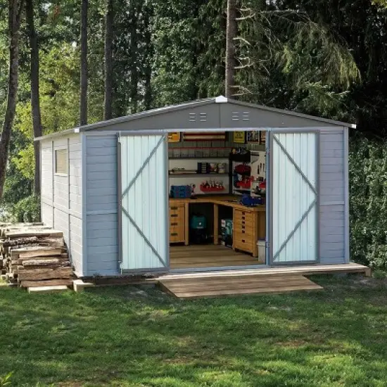 8x10 FT Outdoor Backyard Storage Shed,Iron-Wood Frame Garden Storage Shed with Two Doors and Window,Tool Shed with All-Weather Design-Coolbibila image {4}