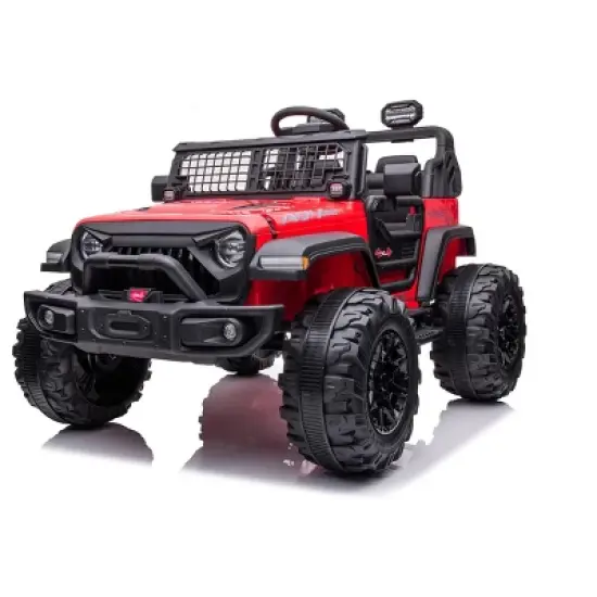 2 Seaters Kids Ride On Truck, 24V 9Ah Electric Riding Car with Remote Control, Led Light, Storage Space, Bottle Holder, Music, Horn, USB image {8}