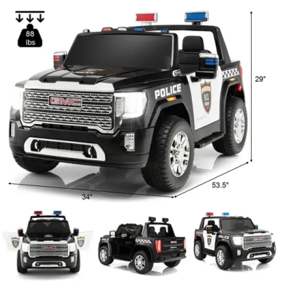 Costway 12V Licensed GMC Kids Ride On Police Car 2-Seater Truck w/Remote Control & Music image {3}