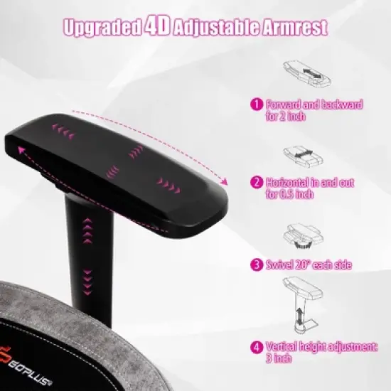 Costway Gaming Chair 360&deg; Swivel Computer Reclining Height Adjustable 4D Armrest Grey image {8}