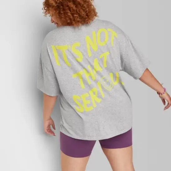 Women's Oversized Not Serious Graphic T-Shirt - Wild Fable&trade; Gray image {4}