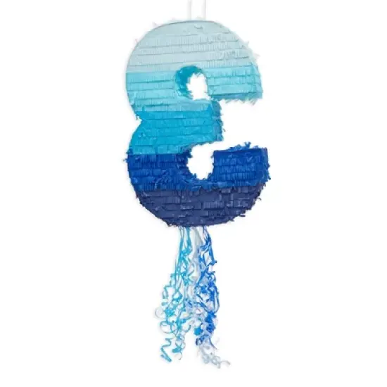 Blue Panda Number 3 Pull String Pinata for Boys 3rd Birthday Party Decorations, Ombre Blue, 16.5 x 11 In image {4}