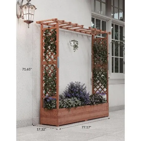 Freestanding Raised Garden Bed with Trellis, Elevated Wood Planter Box, 4 Drainage Holes for Climbing Plants, Vines, Flowers & Vegetables image {9}